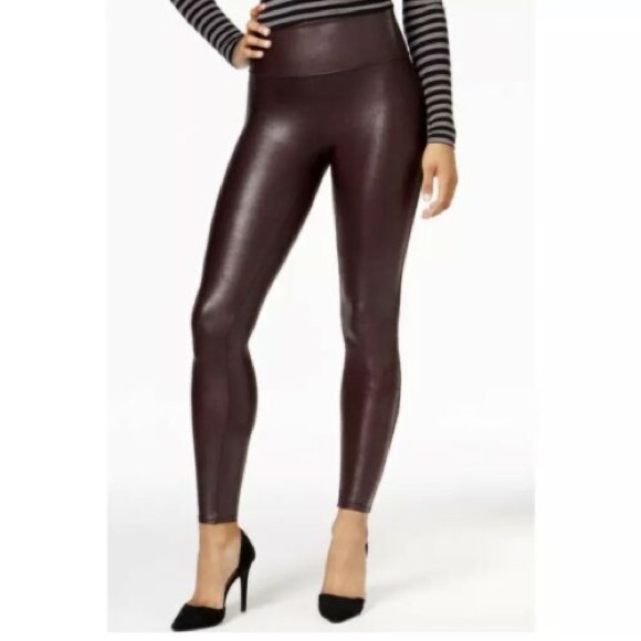 Spanx faux leather wine burgundy maroon leggings X-Large - Picture 2 of 10